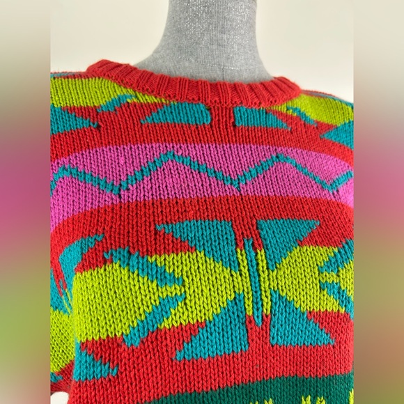 Vintage Lizwear Bright Colorful Multi Geometric Knit Sweater Size Large‎ - Picture 7 of 10